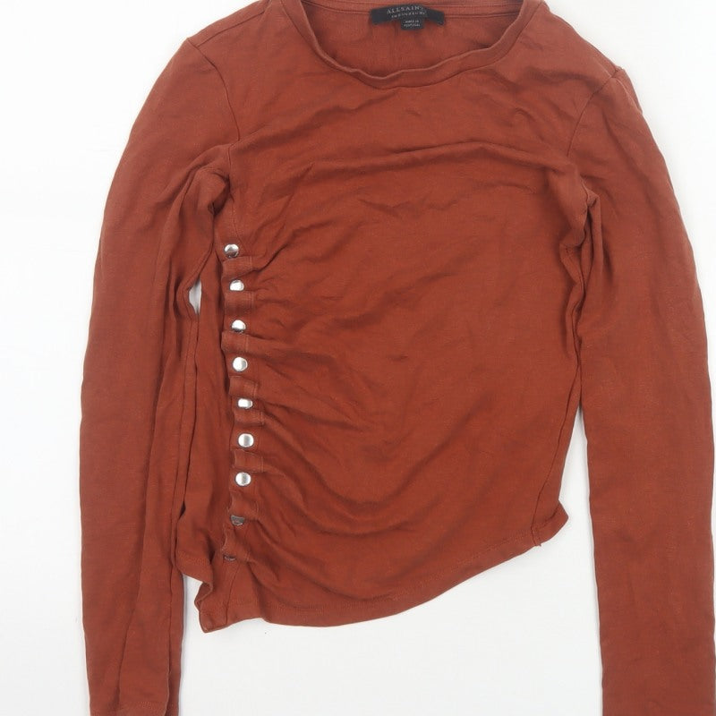 AllSaints Women Brown UK 6 Wrap Long Sleeve Jersey Top Snap Button