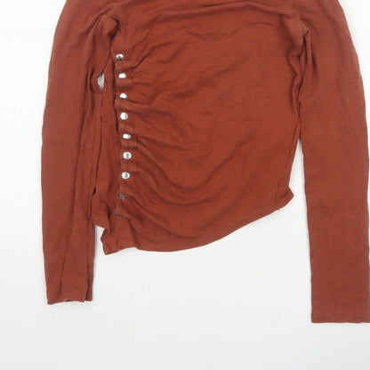 AllSaints Women Brown UK 6 Wrap Long Sleeve Jersey Top Snap Button