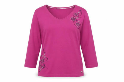Maine New England Women’s Pink Size 14 Floral V-Neck 3/4 Sleeve Top