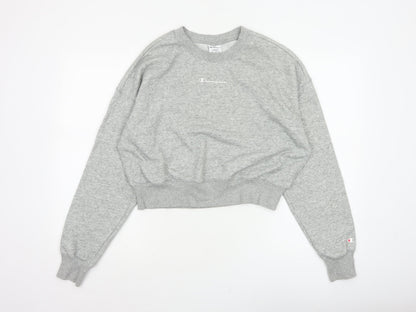 Champion Women Grey Logo Cropped Pullover Sweatshirt Size L