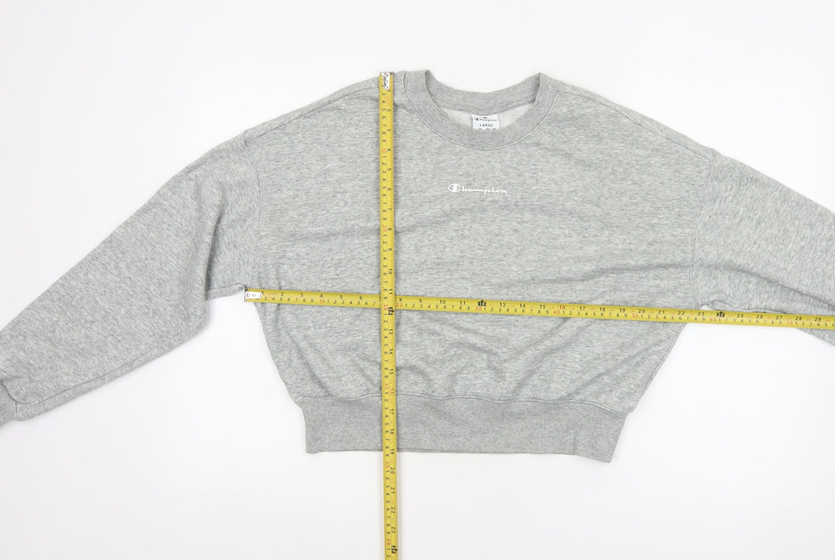 Champion Women Grey Logo Cropped Pullover Sweatshirt Size L