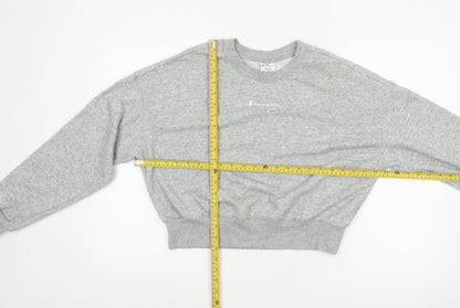 Champion Women Grey Logo Cropped Pullover Sweatshirt Size L