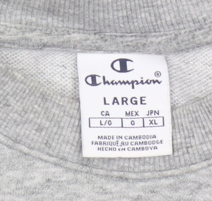 Champion Women Grey Logo Cropped Pullover Sweatshirt Size L
