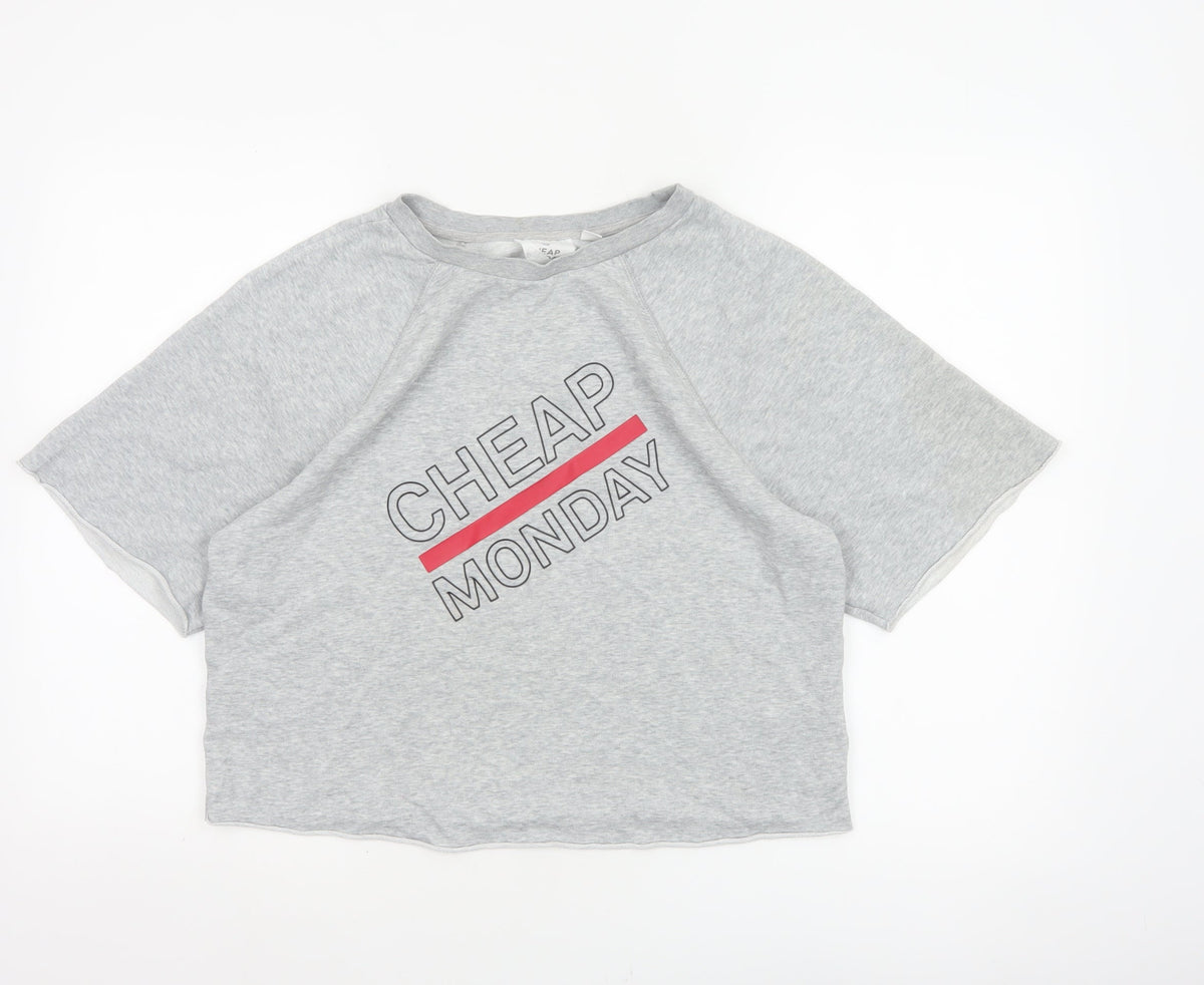 Cheap Monday Women Grey M Cropped Raglan Graphic T-Shirt