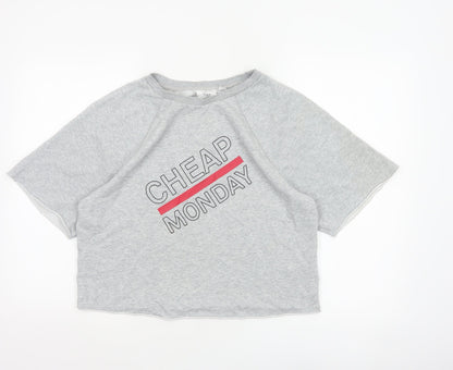 Cheap Monday Women Grey M Cropped Raglan Graphic T-Shirt