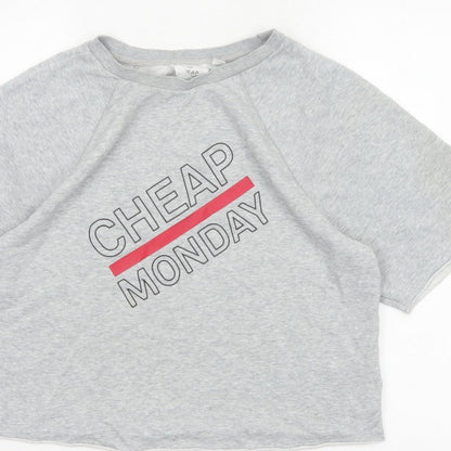 Cheap Monday Women Grey M Cropped Raglan Graphic T-Shirt