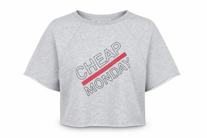 Cheap Monday Women Grey M Cropped Raglan Graphic T-Shirt