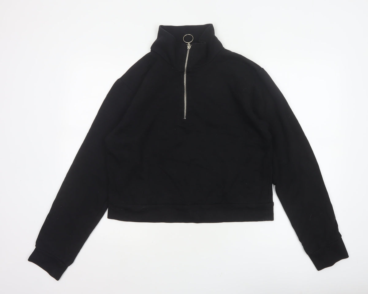 NA-KD Women's Black M Half Zip High Neck Sweatshirt Cotton Blend