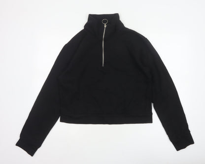 NA-KD Women's Black M Half Zip High Neck Sweatshirt Cotton Blend