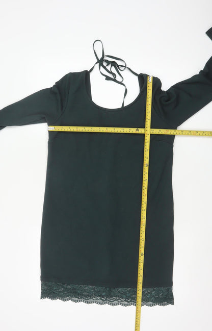 Tezenis Women Green M Lace Hem Backless Tie Tunic Blouse