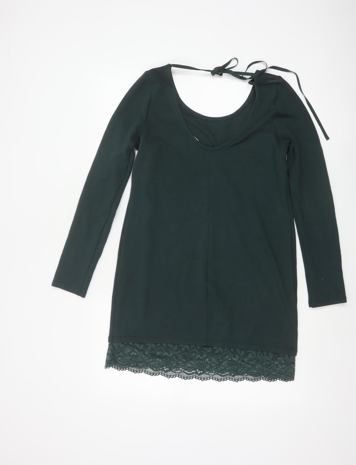 Tezenis Women Green M Lace Hem Backless Tie Tunic Blouse