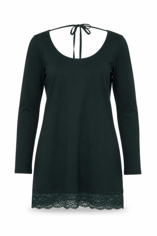Tezenis Women Green M Lace Hem Backless Tie Tunic Blouse