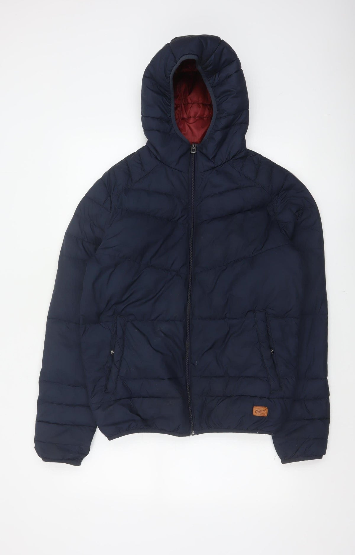 Back view of Jack & Jones Originals Men’s Navy S Hooded Quilted Puffer Jacket