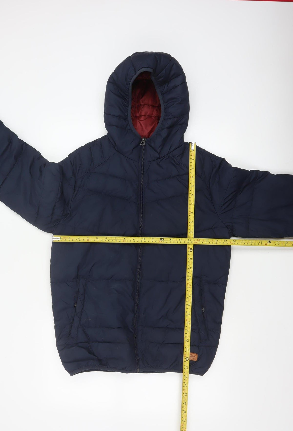 Close-up detail of Jack & Jones Originals Men’s Navy S Hooded Quilted Puffer Jacket