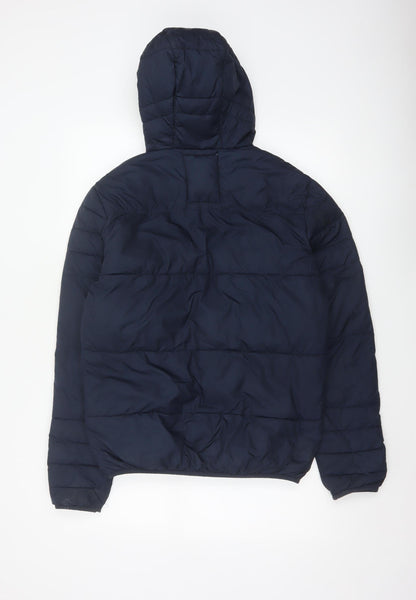 Brand and care label for Jack & Jones Originals Men’s Navy S Hooded Quilted Puffer Jacket