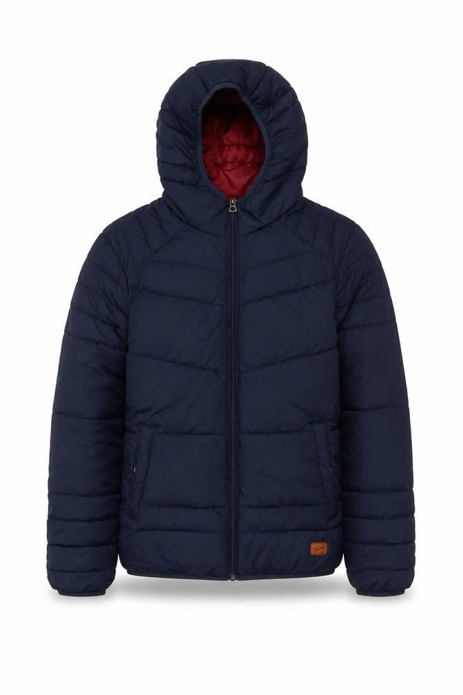 Front view of Jack & Jones Originals Men’s Navy S Hooded Quilted Puffer Jacket
