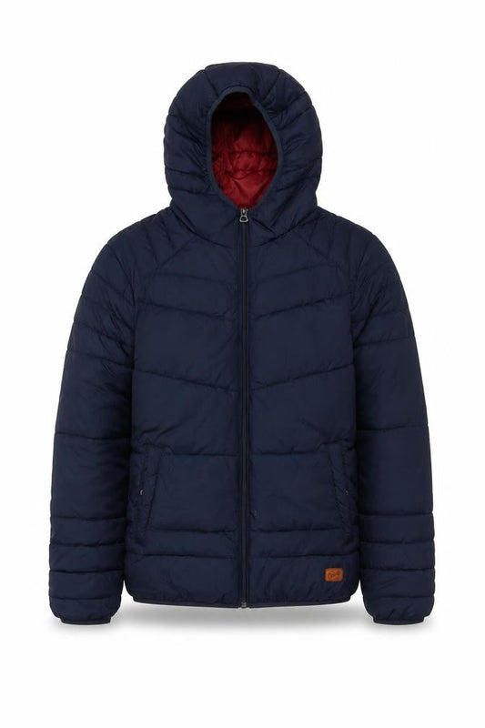 Front view of Jack & Jones Originals Men’s Navy S Hooded Quilted Puffer Jacket