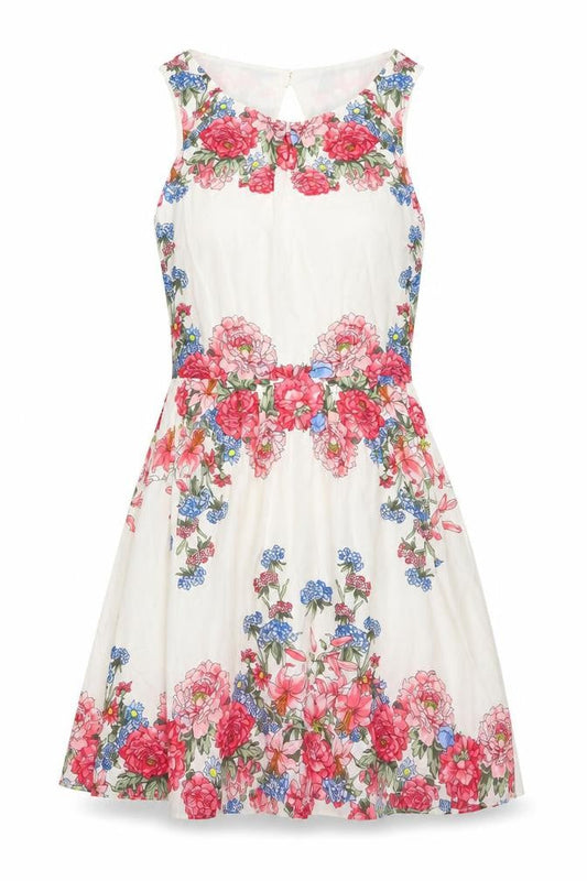 Oasis Women Ivory Floral Cotton Fit & Flare Knee Length Dress UK 8