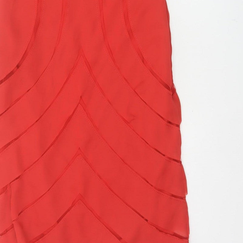 Per Una Women’s Red UK 10 Sleeveless Layered Chiffon Sheath Dress