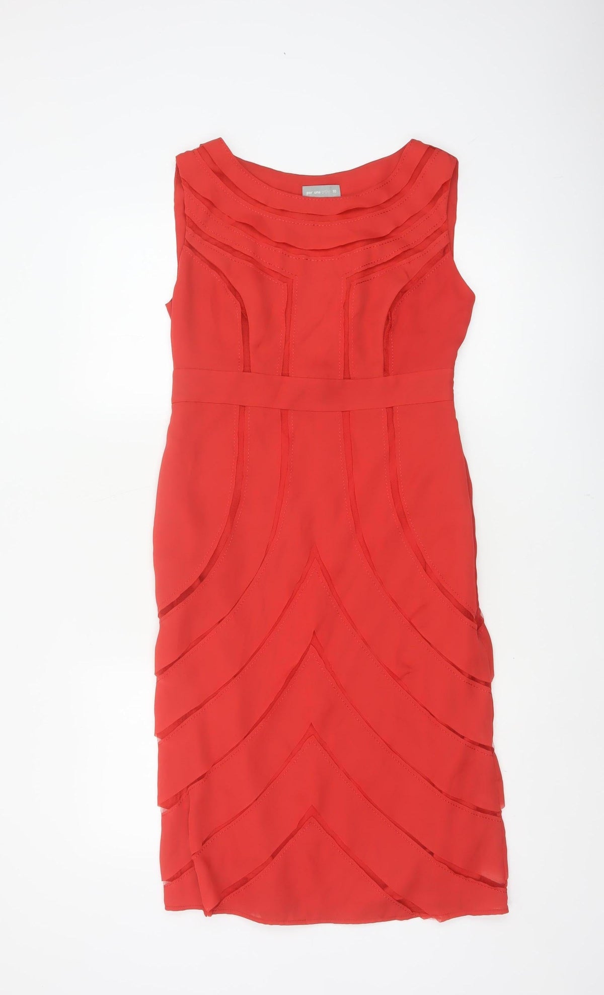 Per Una Women’s Red UK 10 Sleeveless Layered Chiffon Sheath Dress