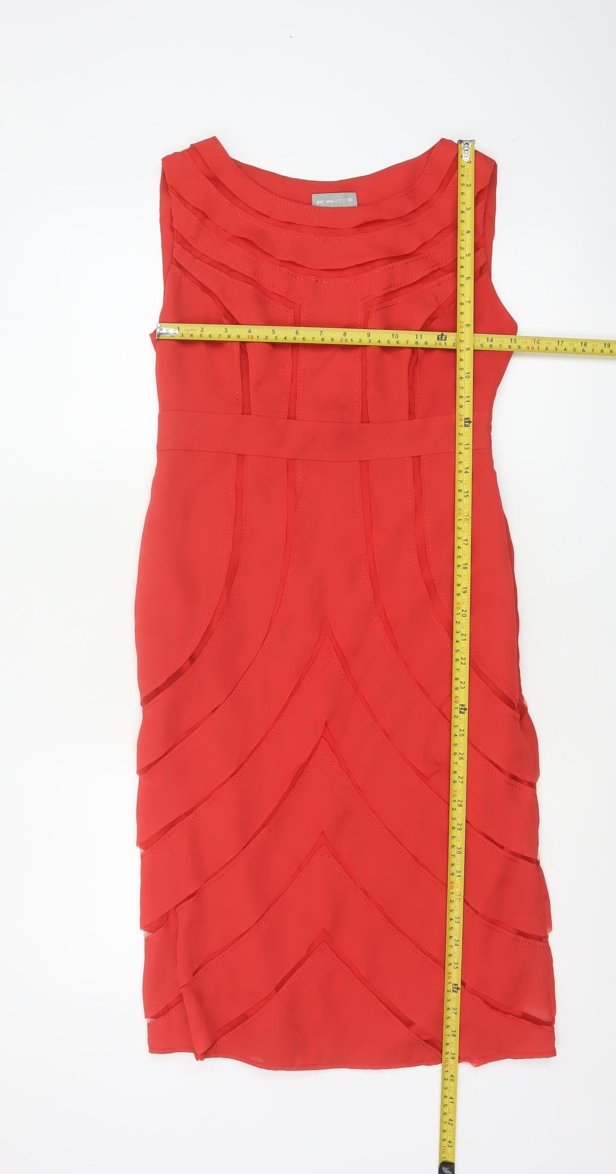 Per Una Women’s Red UK 10 Sleeveless Layered Chiffon Sheath Dress