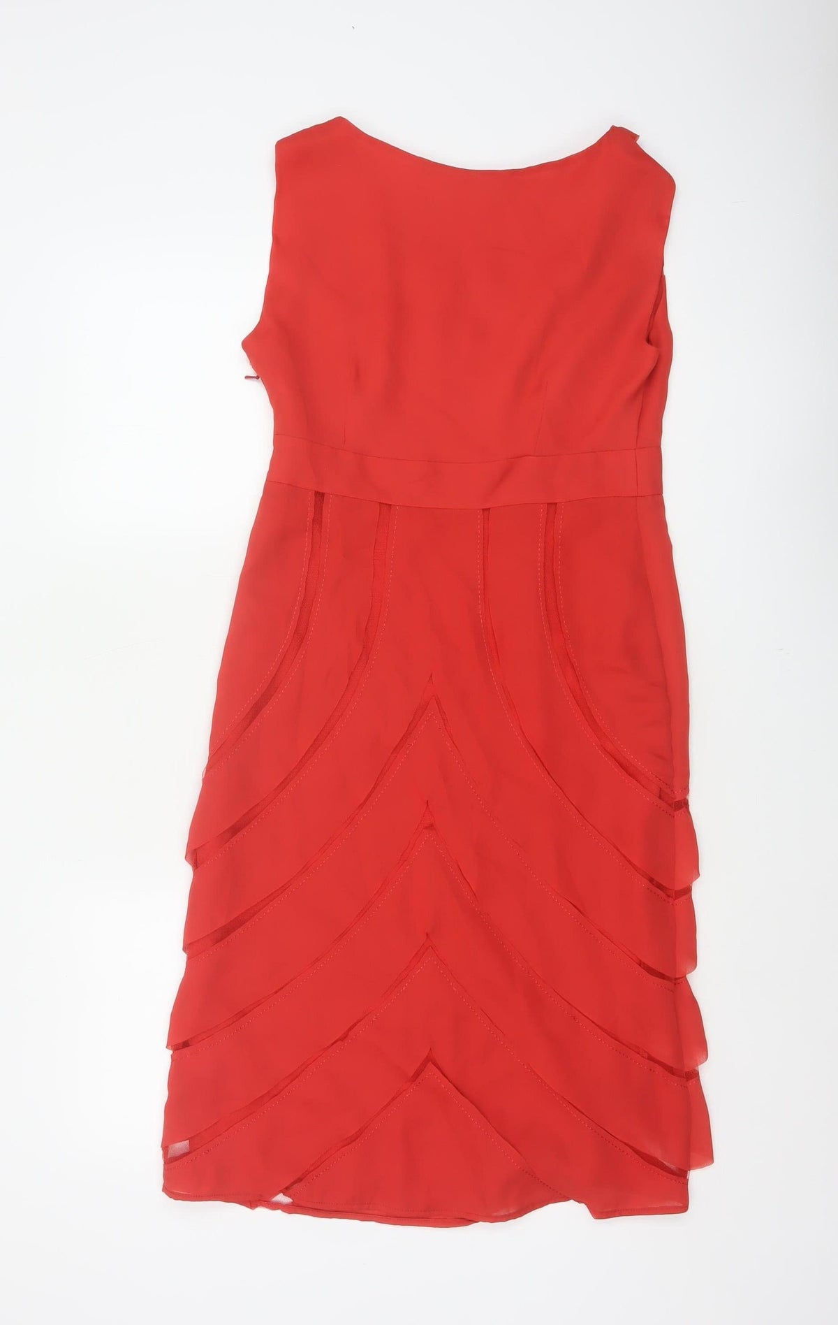 Per Una Women’s Red UK 10 Sleeveless Layered Chiffon Sheath Dress