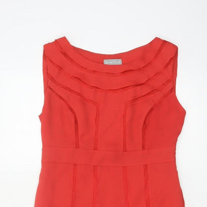 Per Una Women’s Red UK 10 Sleeveless Layered Chiffon Sheath Dress