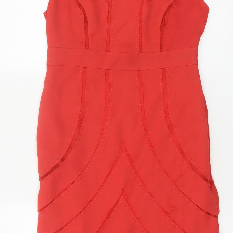 Per Una Women’s Red UK 10 Sleeveless Layered Chiffon Sheath Dress