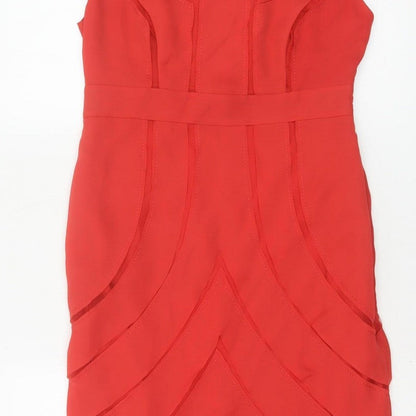 Per Una Women’s Red UK 10 Sleeveless Layered Chiffon Sheath Dress