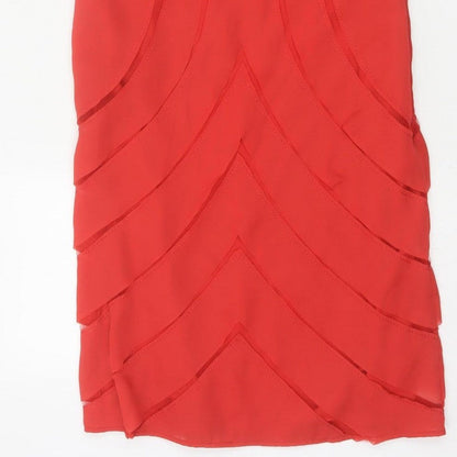 Per Una Women’s Red UK 10 Sleeveless Layered Chiffon Sheath Dress