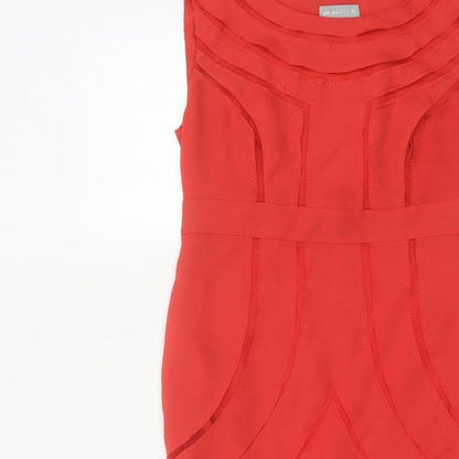 Per Una Women’s Red UK 10 Sleeveless Layered Chiffon Sheath Dress