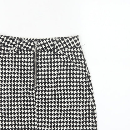 Topshop Women Black White UK 8 A-Line Mini Houndstooth Zip Skirt
