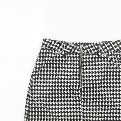 Topshop Women Black White UK 8 A-Line Mini Houndstooth Zip Skirt