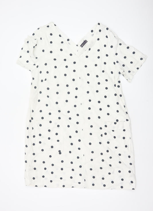 Marks and Spencer Women White Polka Dot UK 16 Shift Dress Pockets
