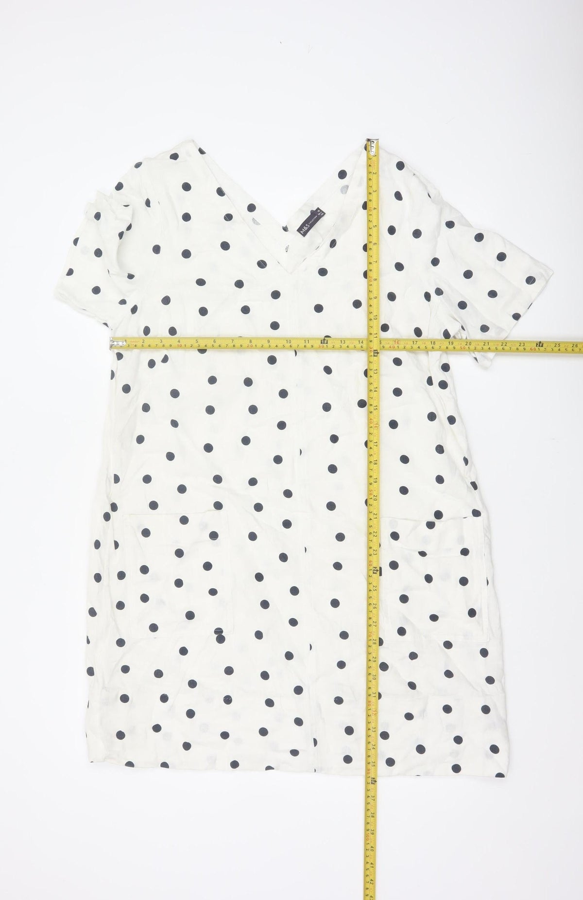 Marks and Spencer Women White Polka Dot UK 16 Shift Dress Pockets