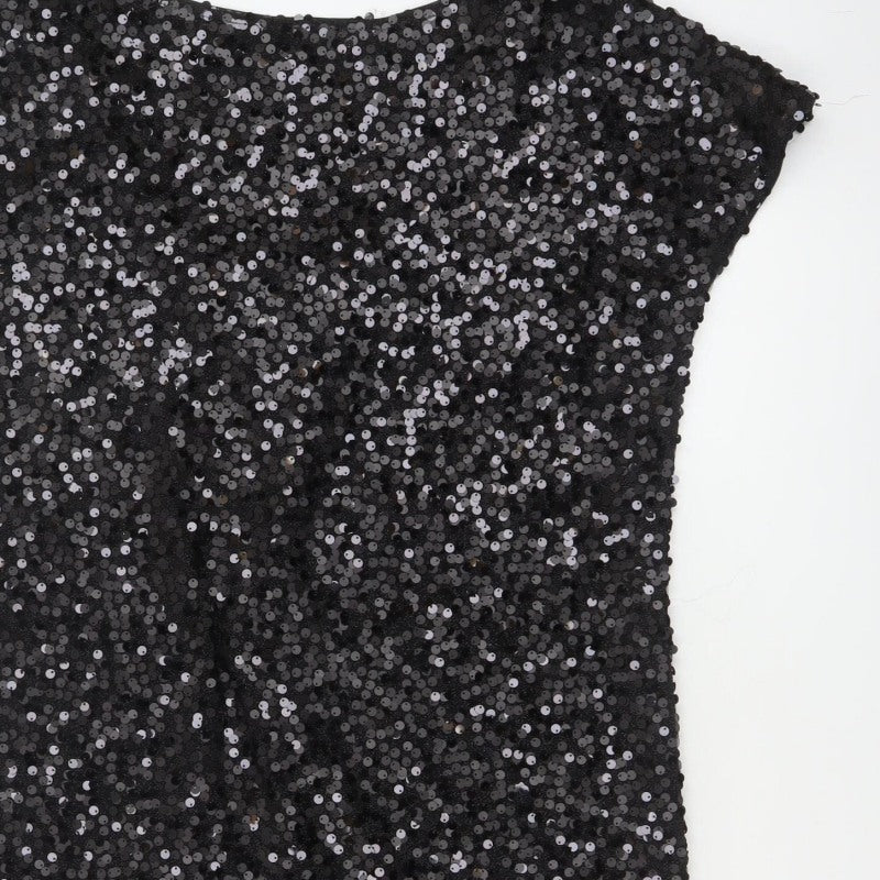 Next Women Black UK 14 Sequin Bodycon Mini Party Dress