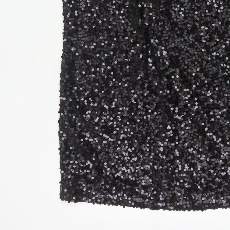 Next Women Black UK 14 Sequin Bodycon Mini Party Dress