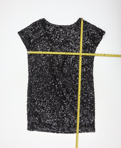 Next Women Black UK 14 Sequin Bodycon Mini Party Dress