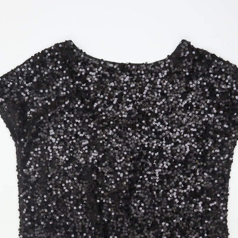 Next Women Black UK 14 Sequin Bodycon Mini Party Dress