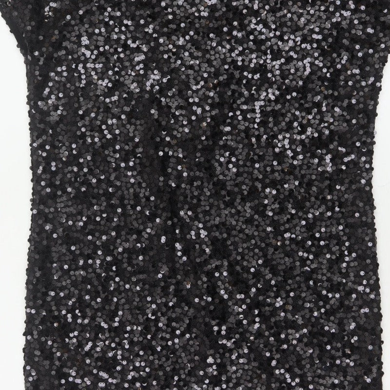 Next Women Black UK 14 Sequin Bodycon Mini Party Dress