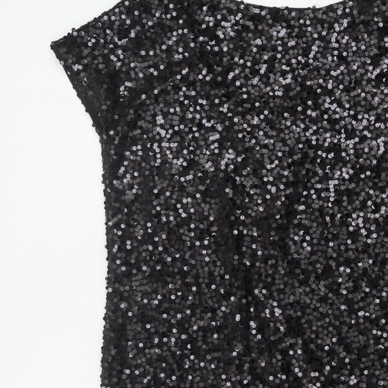Next Women Black UK 14 Sequin Bodycon Mini Party Dress