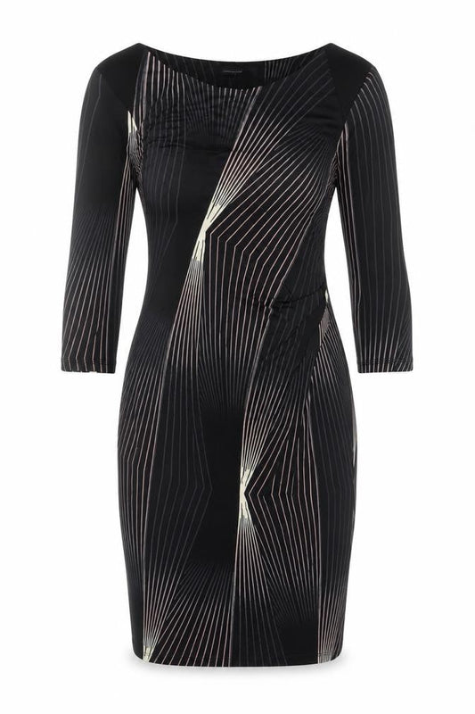 Autograph Women Black UK 14 Sheath Knee Dress 3/4 Sleeve Striped Lined