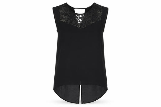 Oasis Women Black Size 12 Lace Yoke Sheer Tunic Blouse