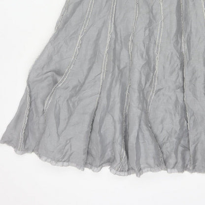 Phase Eight Women Grey UK 14 Long Silk Linen Ruffle Slip Dress