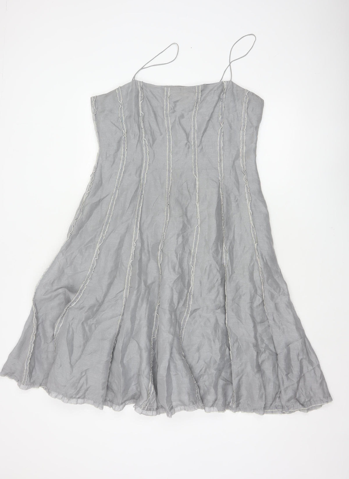 Phase Eight Women Grey UK 14 Long Silk Linen Ruffle Slip Dress