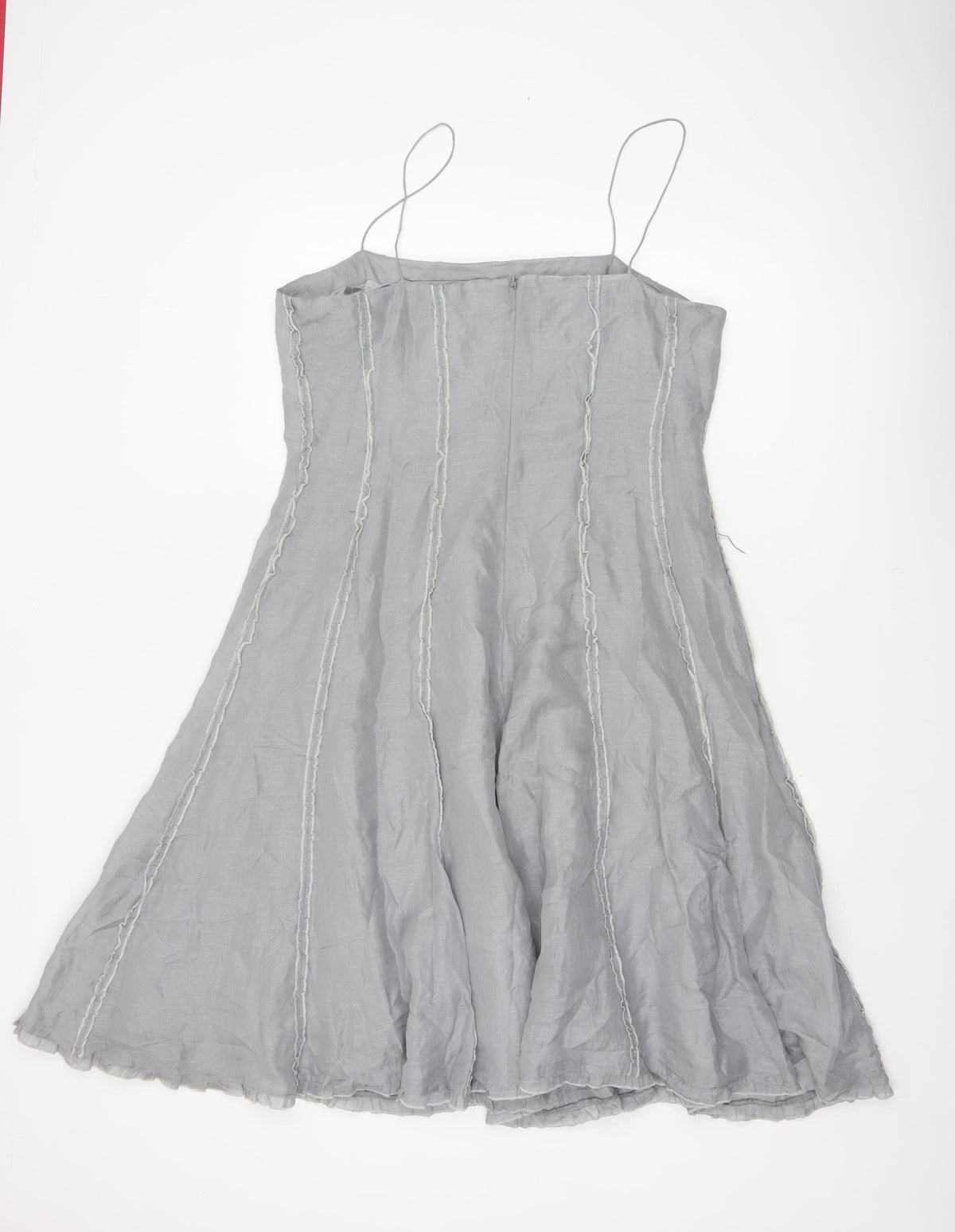 Phase Eight Women Grey UK 14 Long Silk Linen Ruffle Slip Dress