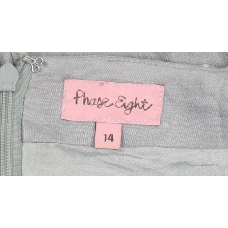 Phase Eight Women Grey UK 14 Long Silk Linen Ruffle Slip Dress
