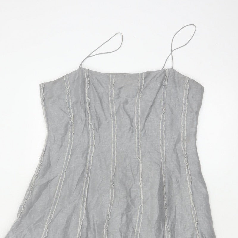 Phase Eight Women Grey UK 14 Long Silk Linen Ruffle Slip Dress