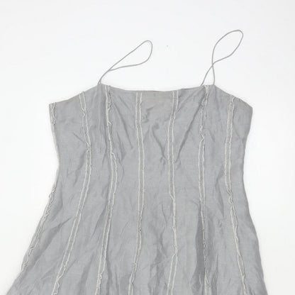 Phase Eight Women Grey UK 14 Long Silk Linen Ruffle Slip Dress