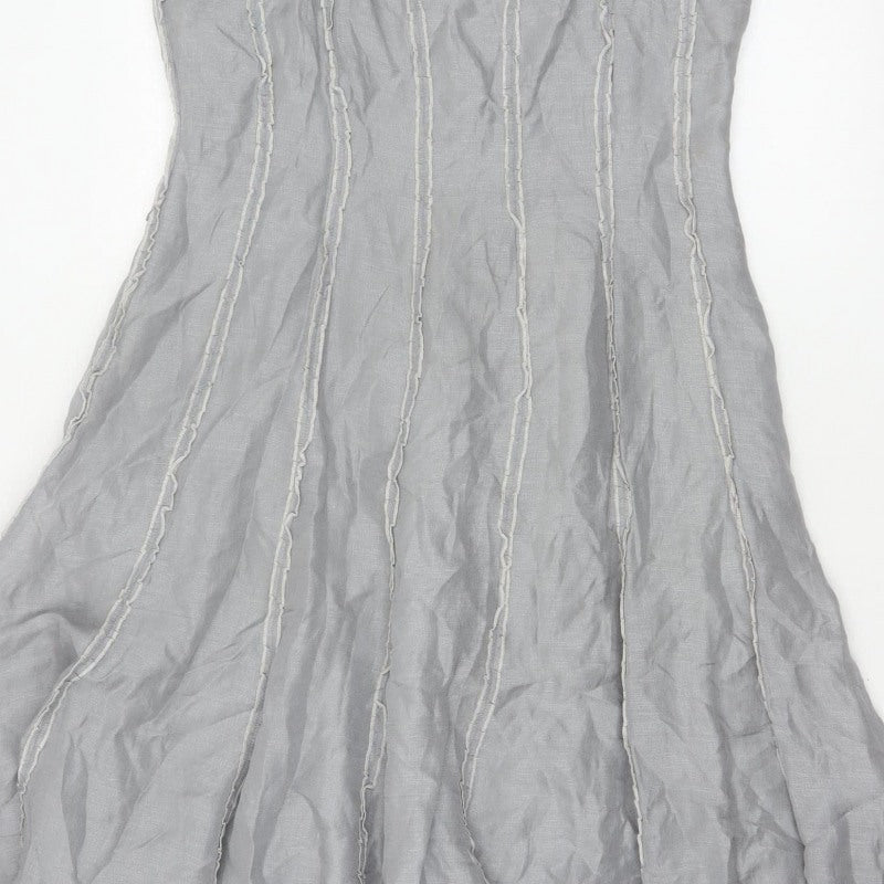Phase Eight Women Grey UK 14 Long Silk Linen Ruffle Slip Dress